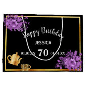 Grand Sac Cadeau fête du thé noir violet à fleurs (Dos)