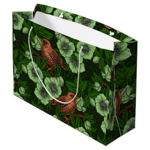 Grand Sac Cadeau Feu et hellebore sur vert foncé