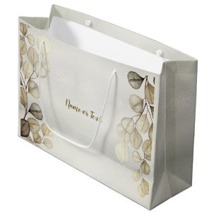 Grand Sac Cadeau Feuillage d'eucalyptus doré aquarelle brillant élé