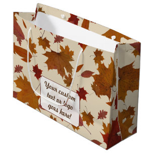 Grand Sac Cadeau Feuille d'automne avec la couleur et l'étiquette