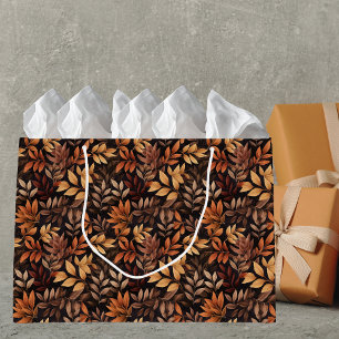 Grand Sac Cadeau Feuille de automne riche brun doré rouille rustiqu