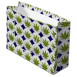 Grand Sac Cadeau Feuille de mauvaises herbes blanc et bleu nuit