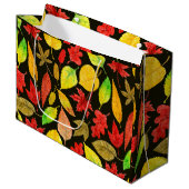 Grand Sac Cadeau Feuilles d'automne aquarelle foncée (Devant Angle)