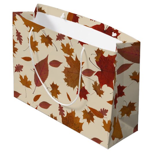 Grand Sac Cadeau Feuilles d'automne avec couleur personnalisée et É (Dos Angle)