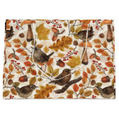 Grand Sac Cadeau Feuilles d'automne, baies, champignons et fleurs (Devant)