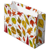Grand Sac Cadeau Feuilles d'automne en blanc (Devant Angle)