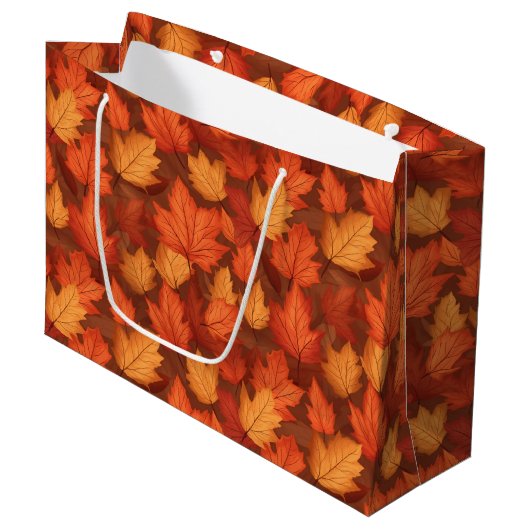 Grand Sac Cadeau Feuilles d'automne orange (Devant Angle)
