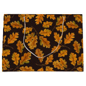 Grand Sac Cadeau Feuilles de chêne automnal sur brun foncé (Devant)