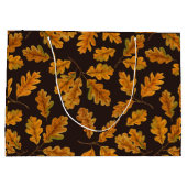 Grand Sac Cadeau Feuilles de chêne automnal sur brun foncé (Dos)