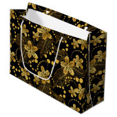 Grand Sac Cadeau Feuilles de jungle et fleurs motif transparent (Devant Angle)