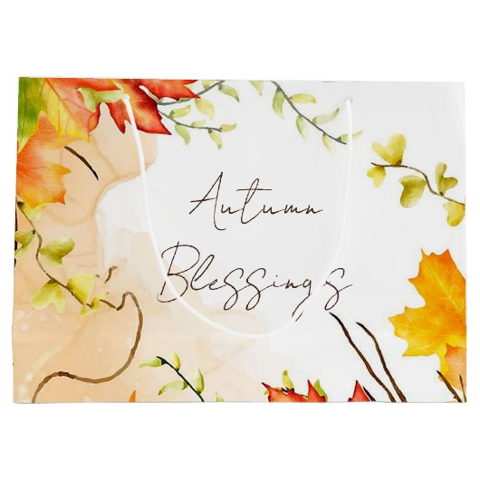 Grand Sac Cadeau Feuilles d'érable d'automne avec texte personnalis (Dos)