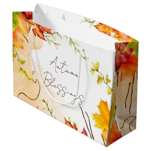 Grand Sac Cadeau Feuilles d'érable d'automne avec texte personnalis (Dos Angle)