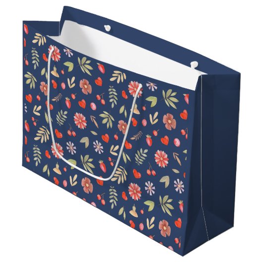 Grand Sac Cadeau Feuilles et fleurs romantiques (Devant Angle)