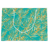 Grand Sac Cadeau Feuilles Gold Palm sur Turquoise (Devant)