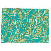 Grand Sac Cadeau Feuilles Gold Palm sur Turquoise (Dos)