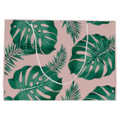 Grand Sac Cadeau Feuilles Pink & Green Palm sans couture Motif (Dos)