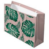 Grand Sac Cadeau Feuilles Pink & Green Palm sans couture Motif (Devant Angle)