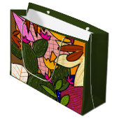 Grand Sac Cadeau feuilles tropicaux Abstraits et fleurs (Devant Angle)