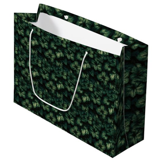 Grand Sac Cadeau Feuilles Vert Foncé (Devant Angle)