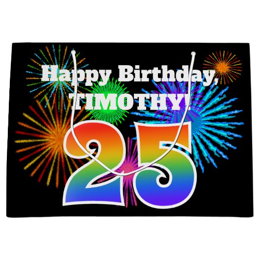 Grand Sac Cadeau Feux d'artifice d'amusement + Motif "25" (Devant)