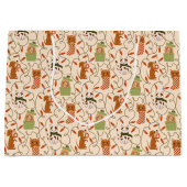 Grand Sac Cadeau Feux de Noël Animaux Motif Jaune (Devant)