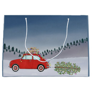 Grand Sac Cadeau Fiat 500 voiture avec arbre de Noël