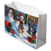 Grand Sac Cadeau Fil Fox Terrier coule la neige avec Casquette de N (Dos Angle)