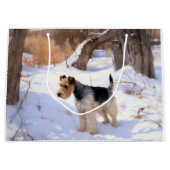 Grand Sac Cadeau Fil Fox Terrier Laisser neiger Noël (Devant)