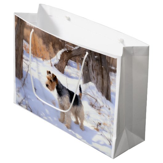 Grand Sac Cadeau Fil Fox Terrier Laisser neiger Noël (Devant Angle)