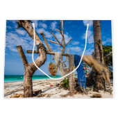 Grand Sac Cadeau Filets de pêche séchant sur la plage (Devant)