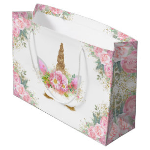 Grand Sac Cadeau Fille au visage de licorne Baby Shower