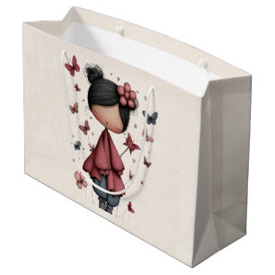 Grand Sac Cadeau Fille avec baguette magique et papillons mignons