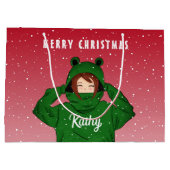Grand Sac Cadeau Fille avec grenouille verte Hoody Dessin Noël (Dos)