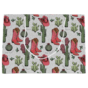 Grand Sac Cadeau Fille Country Cowgirl Noël rose et vert