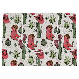 Grand Sac Cadeau Fille Country Cowgirl Noël rose et vert