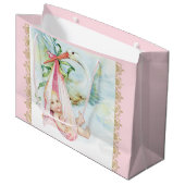 Grand Sac Cadeau Fille de bébé à cigogne rose (Devant Angle)