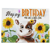 Grand Sac Cadeau Fille de Tournesol de vache Anniversaire (Dos)