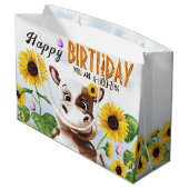 Grand Sac Cadeau Fille de Tournesol de vache Anniversaire (Dos Angle)