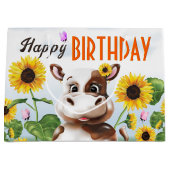 Grand Sac Cadeau Fille de Tournesol de vache premier anniversaire (Devant)