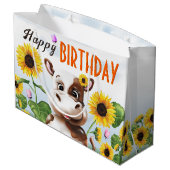 Grand Sac Cadeau Fille de Tournesol de vache premier anniversaire (Dos Angle)