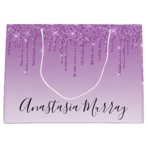 Grand Sac Cadeau Fille & Glam Purple Lilac Parties scintillant Nom