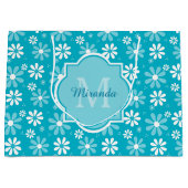 Grand Sac Cadeau Fille Monogramme Turquoise Daisy Fleurs Avec Nom (Devant)