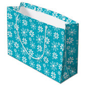 Grand Sac Cadeau Fille Monogramme Turquoise Daisy Fleurs Avec Nom (Dos Angle)