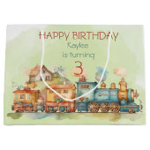 Grand Sac Cadeau Fille moteur de train 3e anniversaire (Devant)