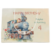 Grand Sac Cadeau Fille moteur de train 4e anniversaire (Devant)