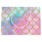 Grand Sac Cadeau Fille Pastel Ombre Parties scintillant or Sirène (Devant)