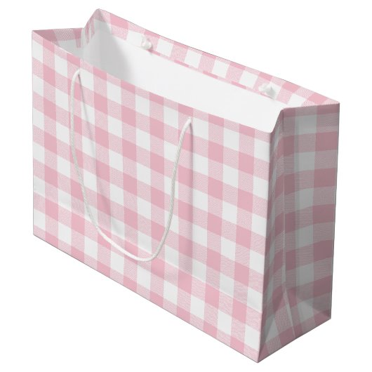 Grand Sac Cadeau Fille Pastel Rose En vichy Plaid (Devant Angle)