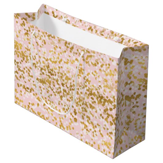 Grand Sac Cadeau Fille Rose or blanc Confet (Devant Angle)