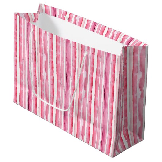 Grand Sac Cadeau Fille rose rayures blanches (Devant Angle)