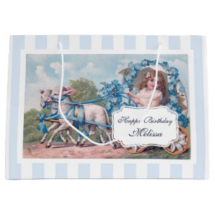 Grand Sac Cadeau Fille vintage en transport pilotée par les agneaux